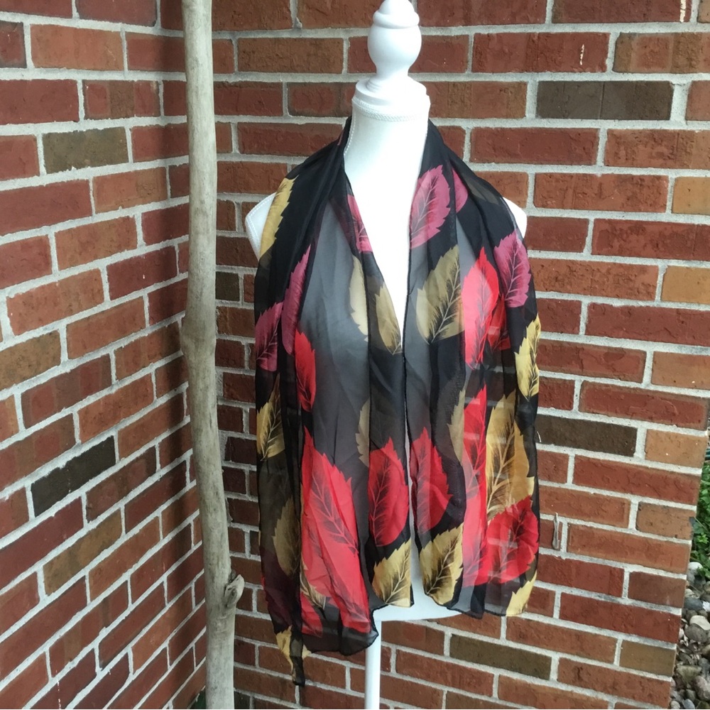 Sheer Leaf Print Swim Coverup Lightweight Summer Scarf Wrap